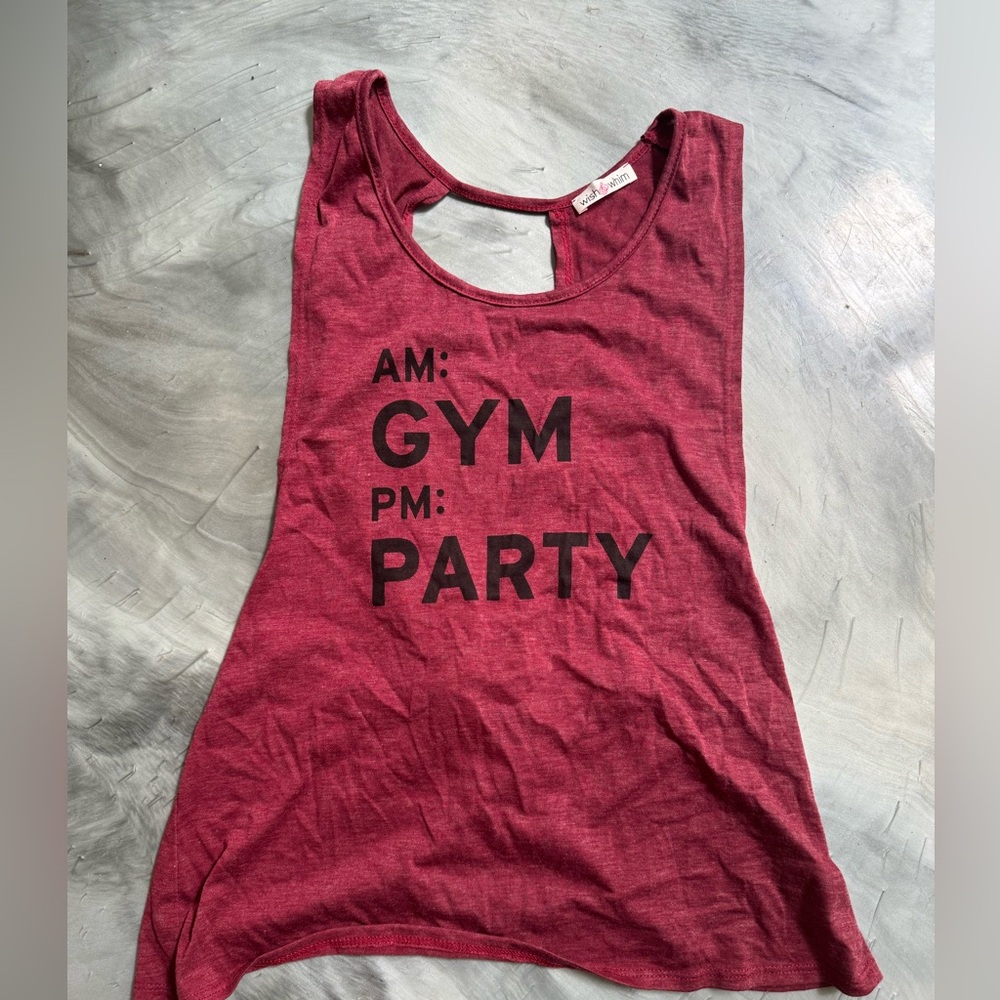 WISH & WHIM Open Crossback Party Gym Tank Top Dark Red Maroon Small
